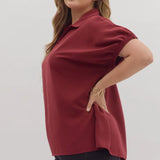 Curvy Burgundy Split Collar Side Slit Top