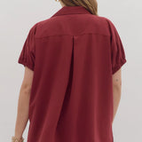 Curvy Burgundy Split Collar Side Slit Top