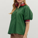 Found My Way Zip Collar Top  | Hunter Green