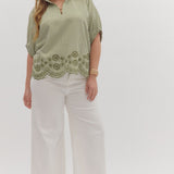 Scallops and Stripes Top Olive | Plus Size
