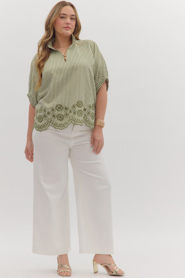 Scallops and Stripes Top Olive | Plus Size