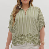 Scallops and Stripes Top Olive | Plus Size