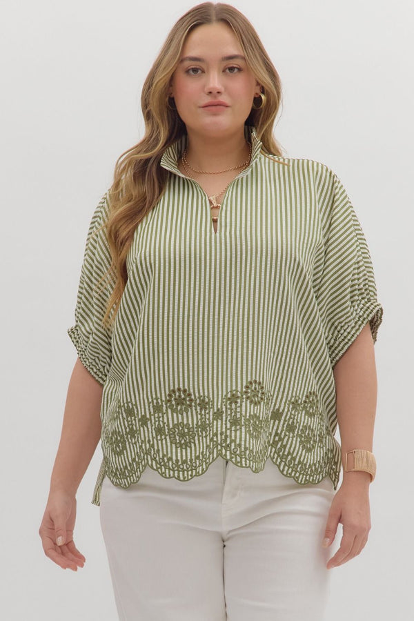 Scallops and Stripes Top Olive | Plus Size