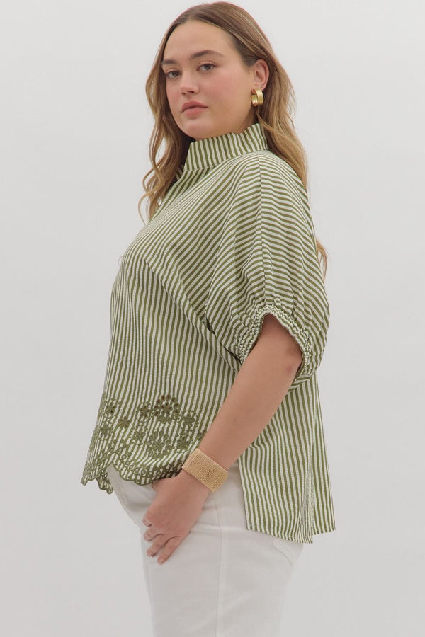 Scallops and Stripes Top Olive | Plus Size