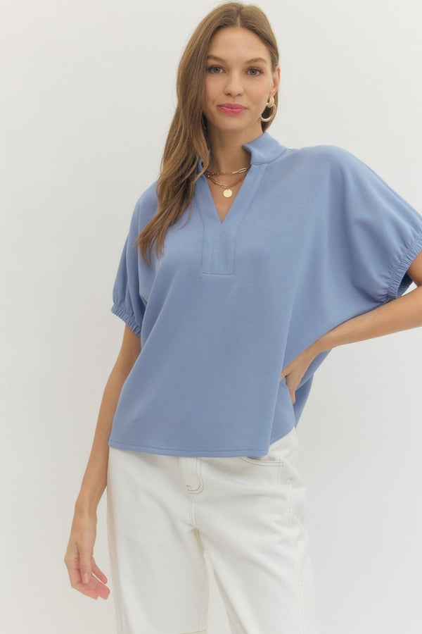 Can't Let Go Of You Collar Top | Chambray