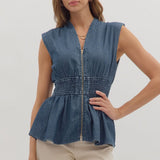 Never Been This Happy Zipper Denim Top