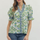 The Spring in Bloom Puff Sleeve Blouse | Blue