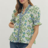 The Spring in Bloom Puff Sleeve Blouse | Blue