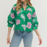 Emerald Bloom Scallop Blouse