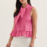 Pink Perfection Tie Neck Peplum Top