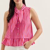 Pink Perfection Tie Neck Peplum Top