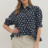 Navy Darling Polka Dot Top