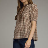 Emery Gingham Top | Brown