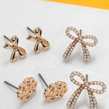 Trio Earring Set Bow and Pearl Bow