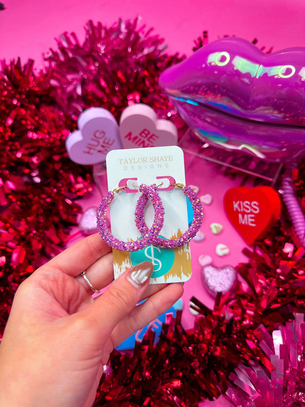 Valentine Glitter Hinge Hoops