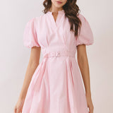 Matching Belted Puff Sleeve Mini Dress