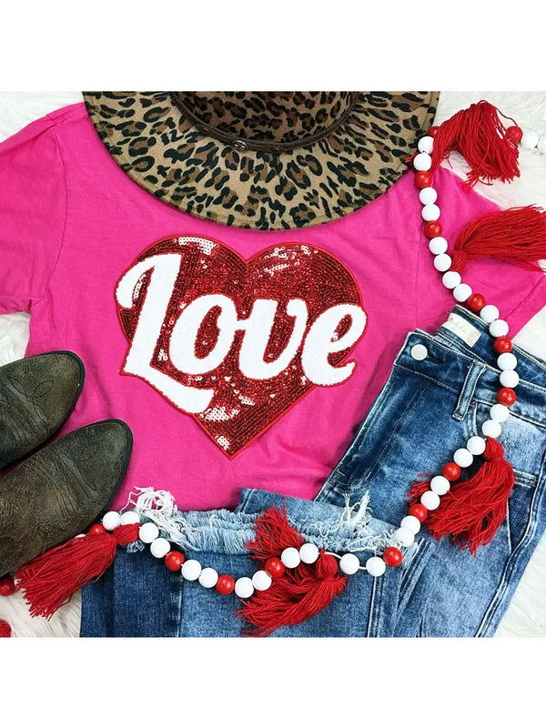 Red Heart Sequin Patch Everyday Tee