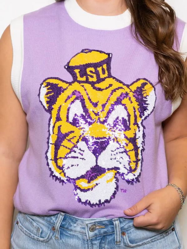 LSU Vintage Tiger-Licensed | Sequin Sleeveless Sweater