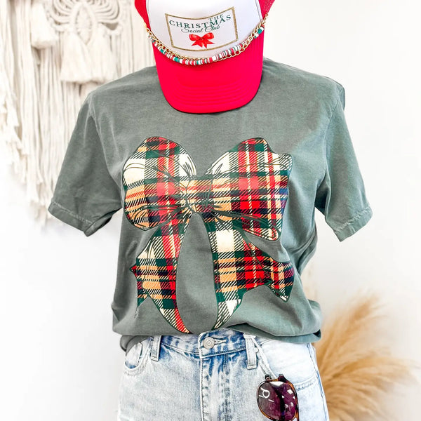 Plaid Christmas Bow Graphic Tee