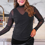 Keigan Mesh Top- Black Glitter