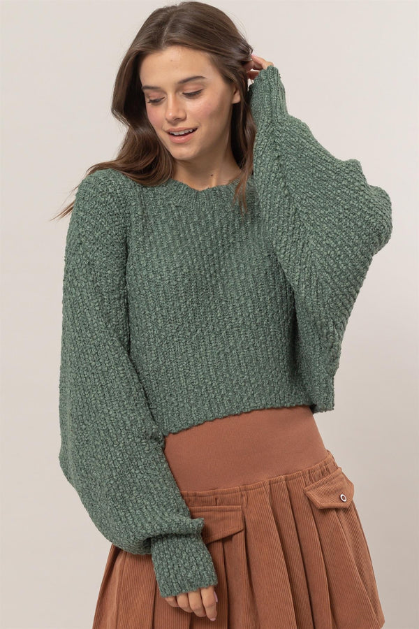 Popcorn Knit Cropped Pullover