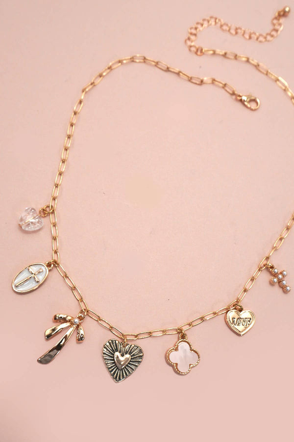 Charm Necklace Bow Cross Heart