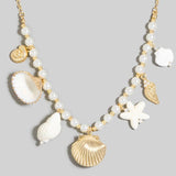 Pearl Beads And Sea Shell Charms Chain Necklace