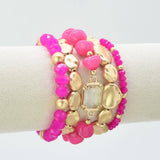 CB2343 5 Piece Glass CCB Arcylic Stretch Bracelet Set