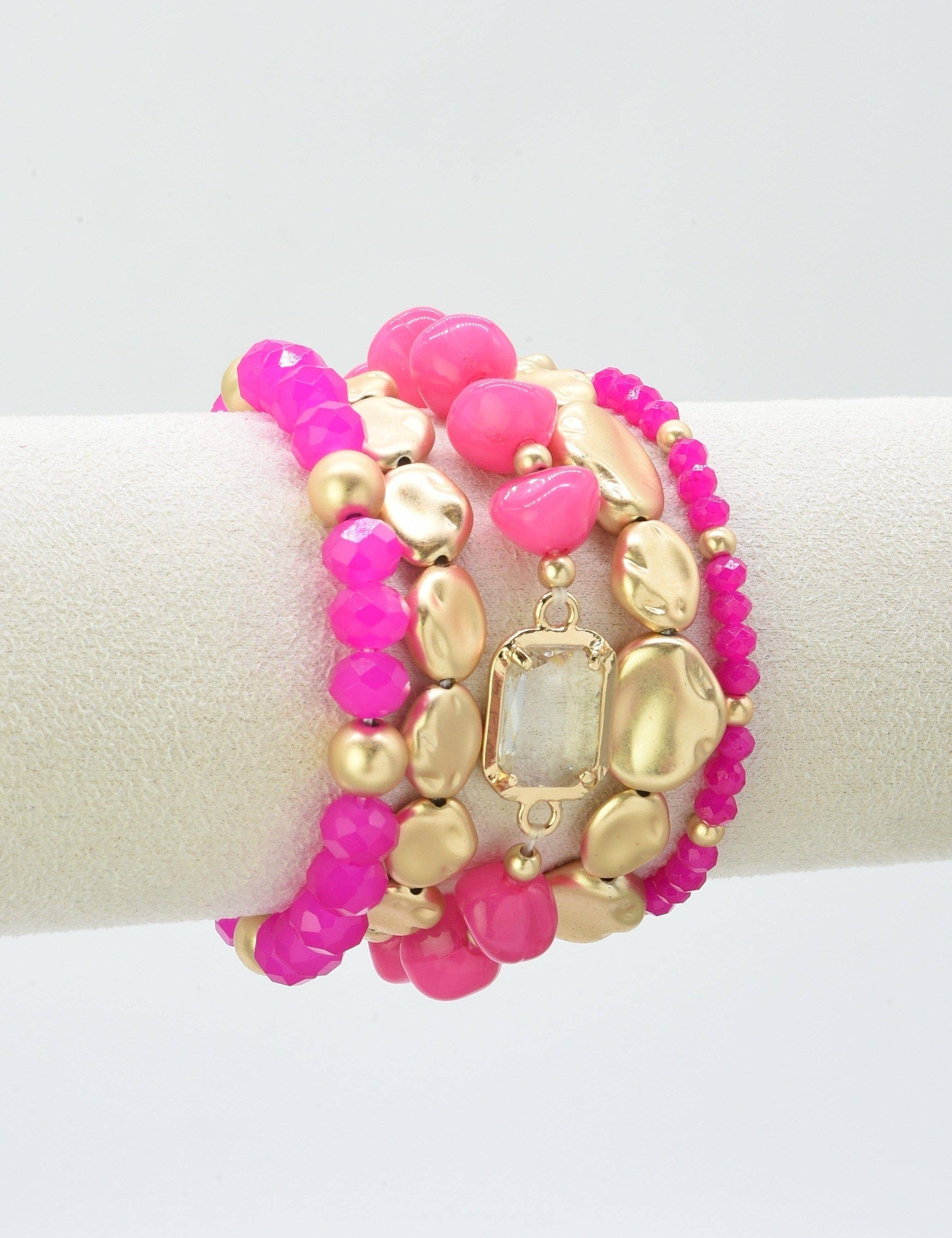 CB2343 5 Piece Glass CCB Arcylic Stretch Bracelet Set