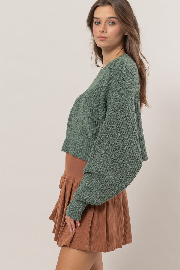 Popcorn Knit Cropped Pullover