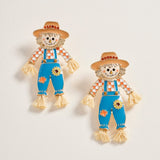 Scarecrow Raffia Post Earrings Fall Autumn Jewelry