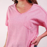Pink Mineral Washed V-neck Knit Top