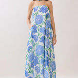 Strapless Floral Maxi Dress with Convertible Scarf | Blue