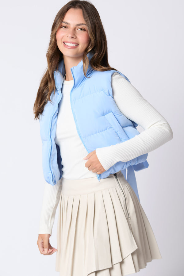 Puffer Padded Vest with Satin Organza Bow