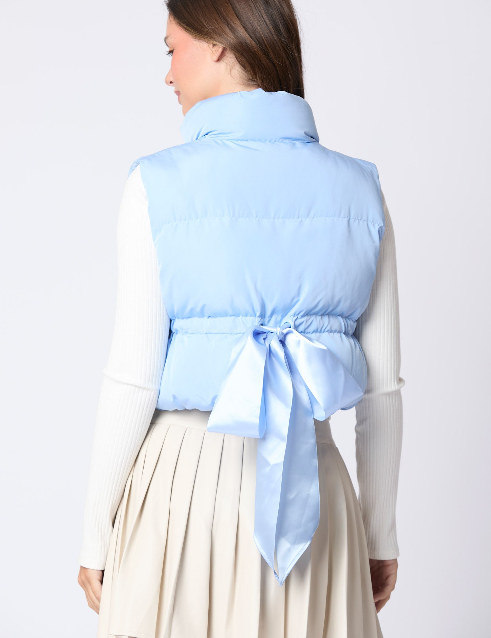 Puffer Padded Vest with Satin Organza Bow