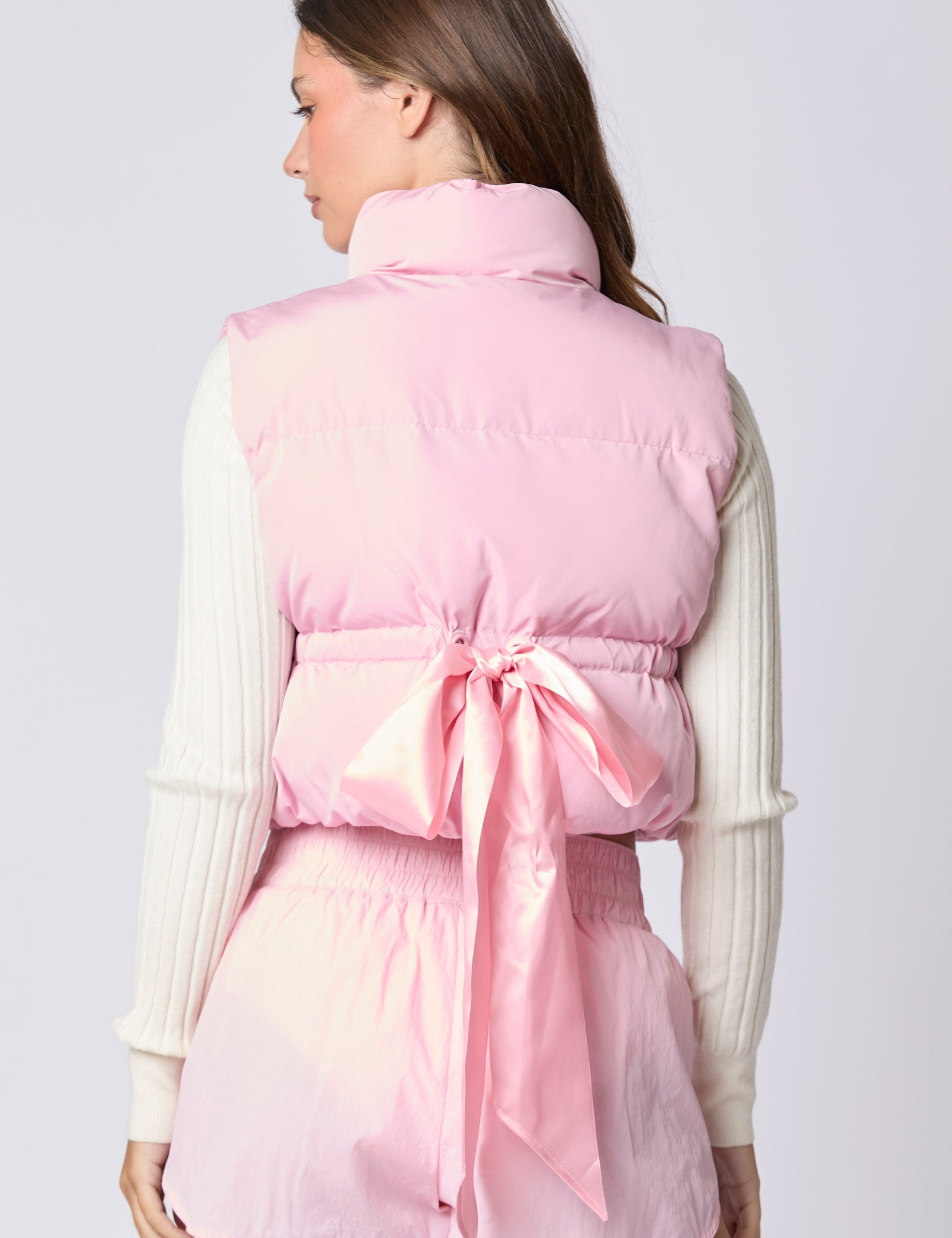 Puffer Padded Vest with Satin Organza Bow