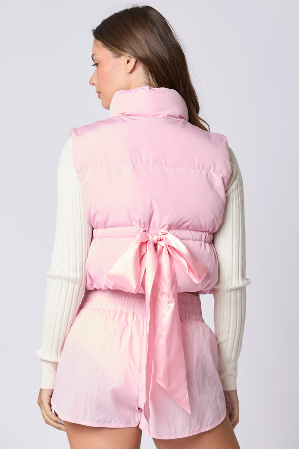 Puffer Padded Vest with Satin Organza Bow