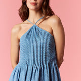 Polka Dot Printed Denim Romper