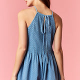 Polka Dot Printed Denim Romper