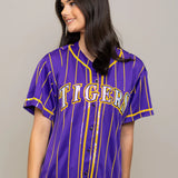 LSU Tigers Pinstripe (Licensed) | Women's Sequin Embroidery Baseball Jersey