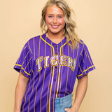 LSU Tigers Pinstripe (Licensed) | Women's Sequin Embroidery Baseball Jersey