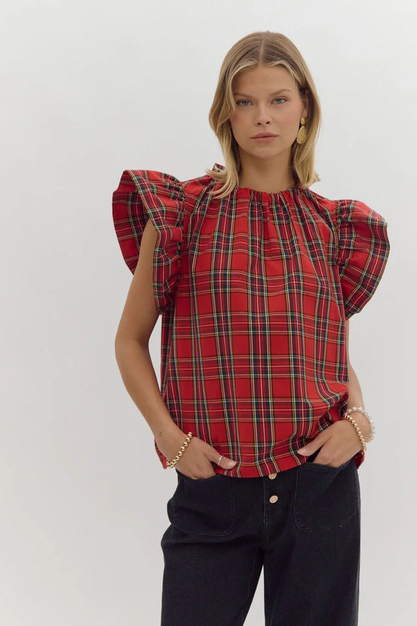 Holiday Wishes Plaid Ruffle Top | Regular and Plus