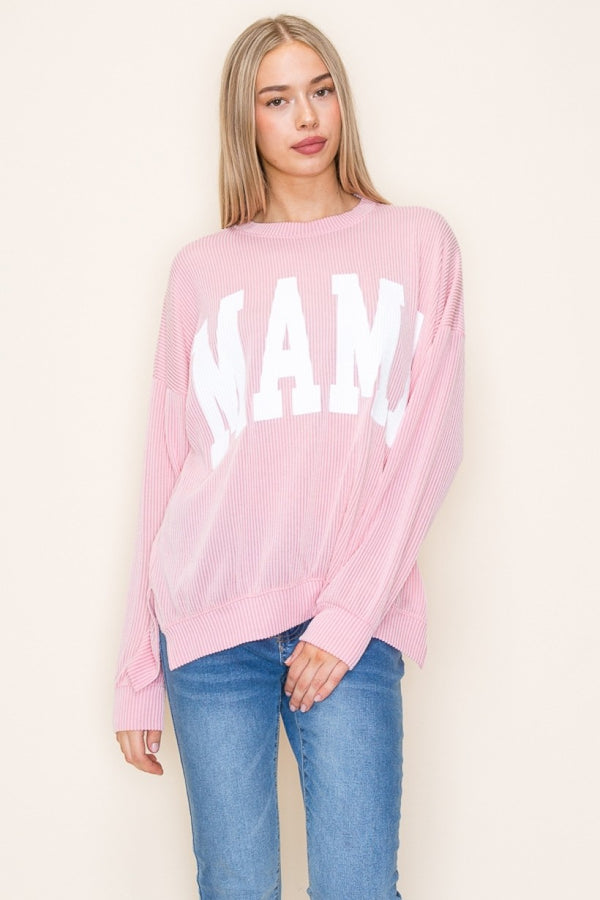 Ribbed Mama Corded Sweatshirt - Pink