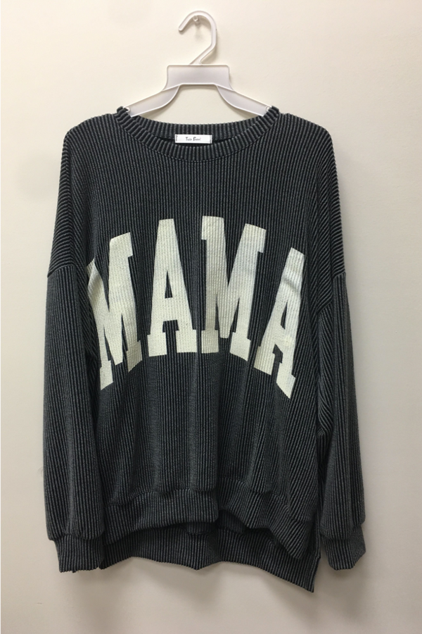 Ribbed Mama Corded Sweatshirt - Charcoal