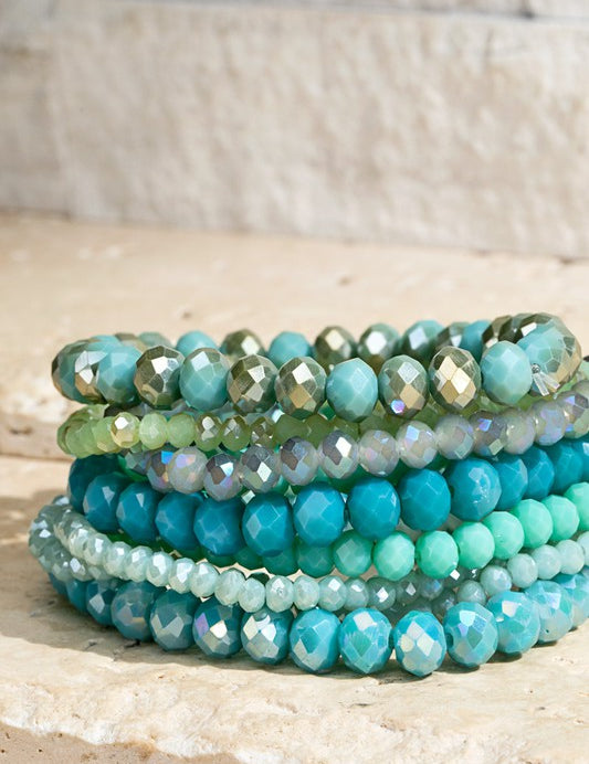 Glass Bead Bracelet Set of 9 - Various Colors