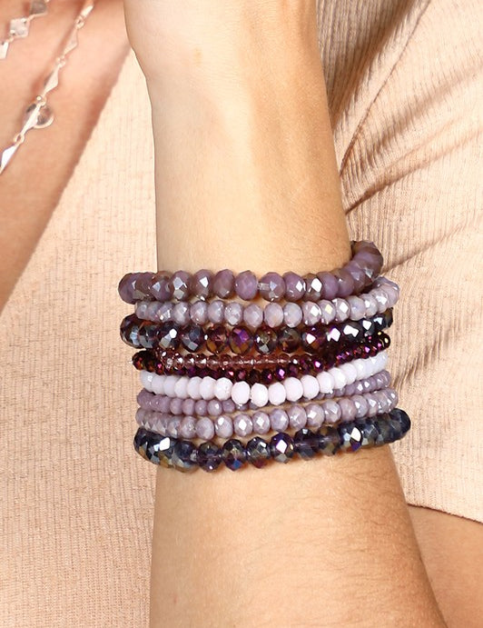 Glass Bead Bracelet Set of 9 - Various Colors