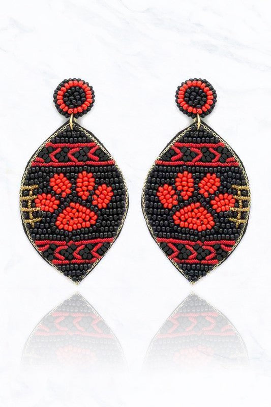 Red and Black Panther Football with Paw Post Earrings