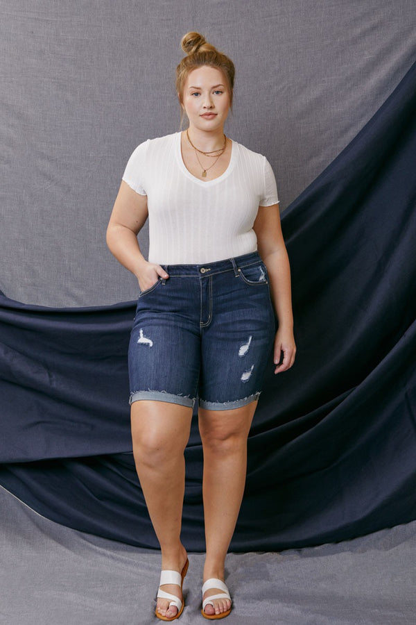 The Karley Shorts Mid Rise Cuff Hem  - Plus Size