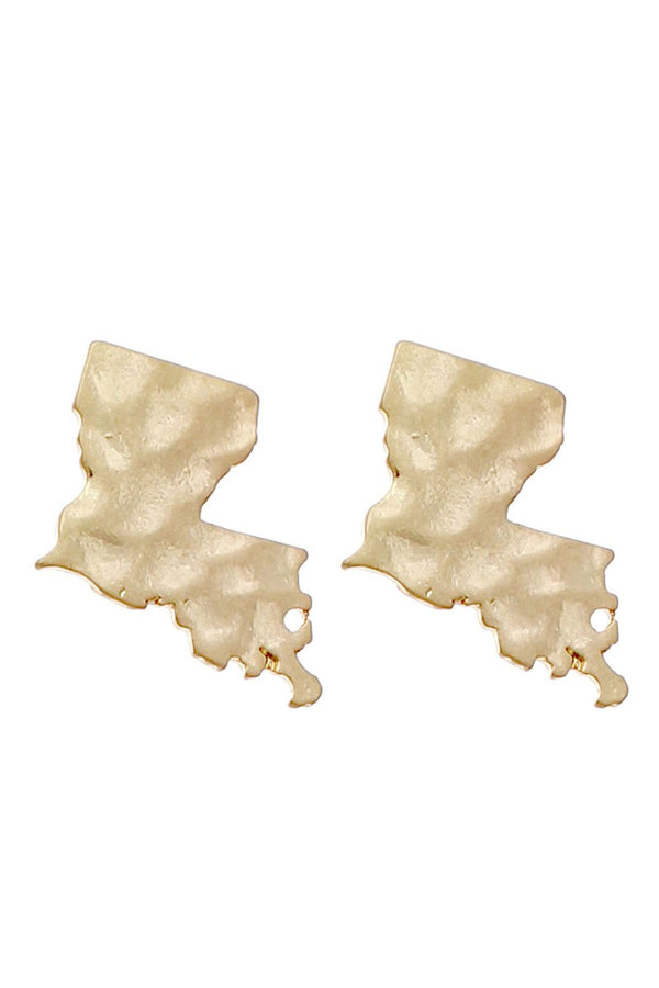 Louisiana State Map Hammered Post Earring - Silver and Gold