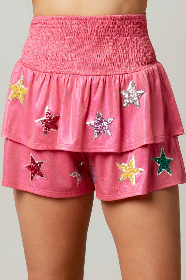 Be the Star Girl Star Ruffle Metallic Shorts